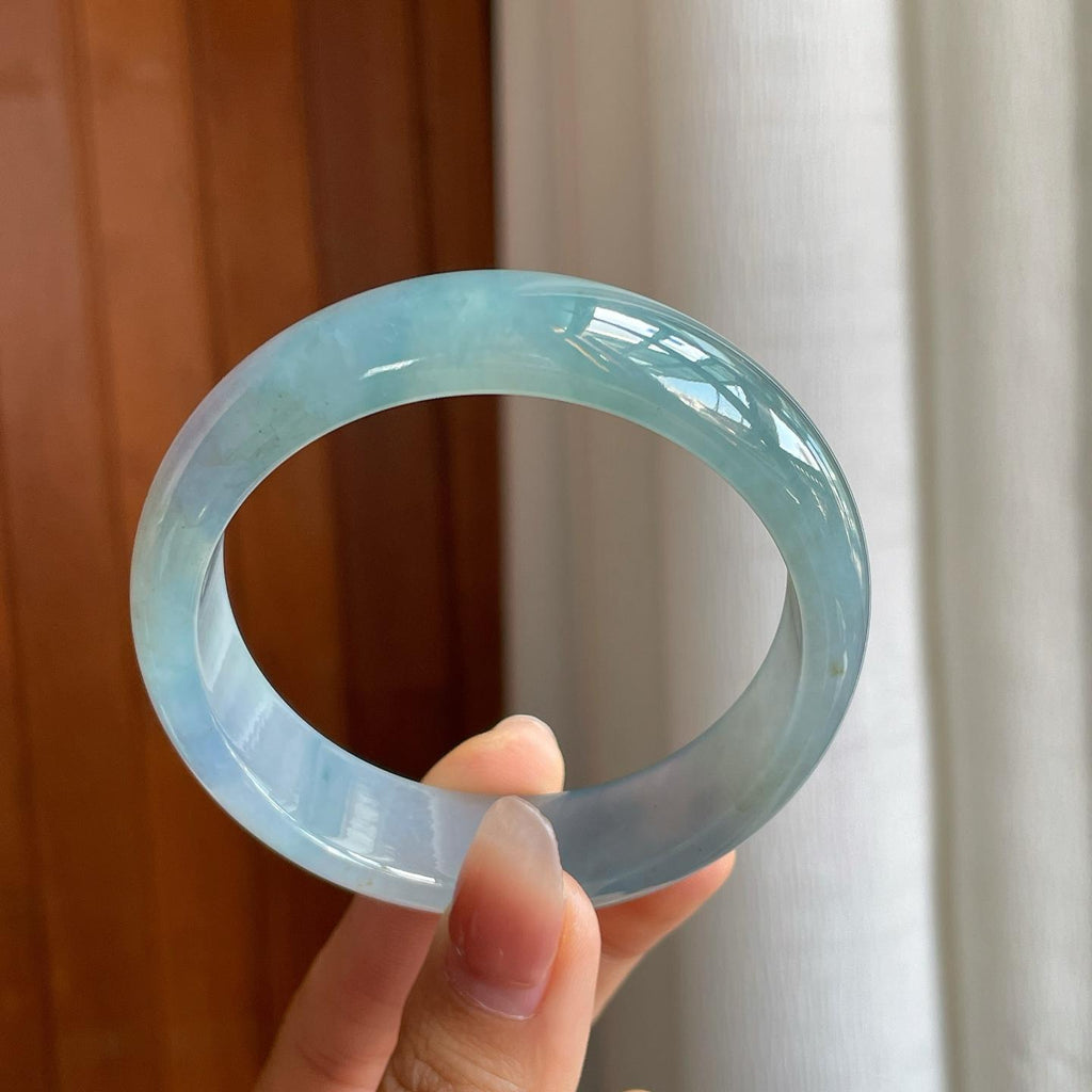 冰种蓝紫宽版翡翠平安镯（57.5mm）（yc325737）