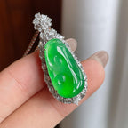 18k金镶冰种满绿翡翠如意（yc239344）