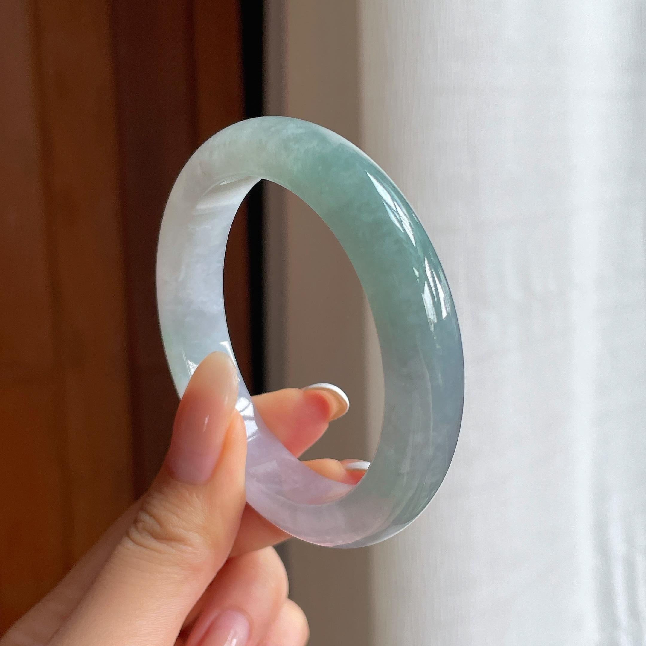 糯冰蓝晴翡翠平安镯（54mm)（yc419678）