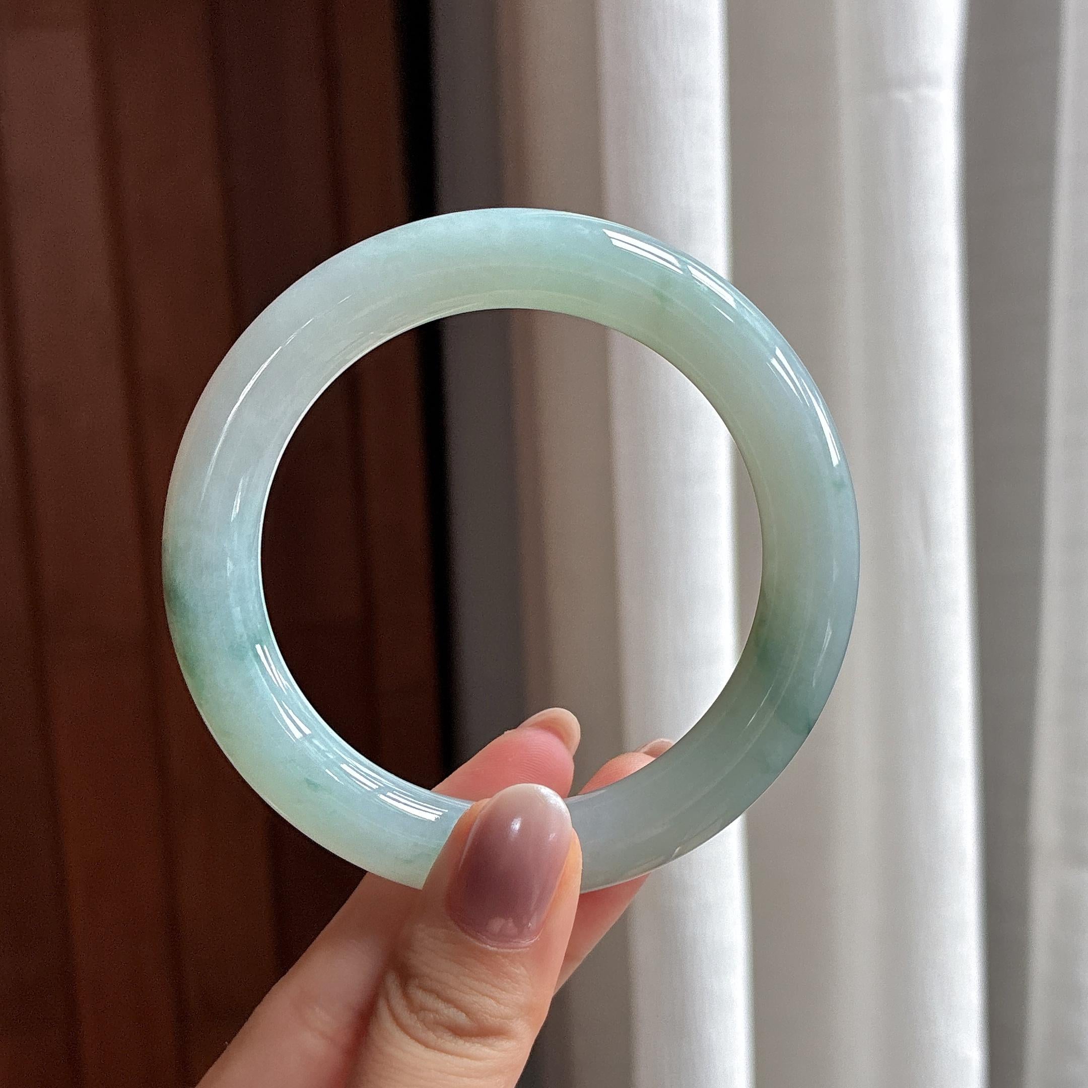 糯冰飘花圆条手镯 58圈 天然缅甸A货翡翠（yc504724）