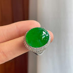 铜托冰种满绿辣绿翡翠蛋面（yc319494）