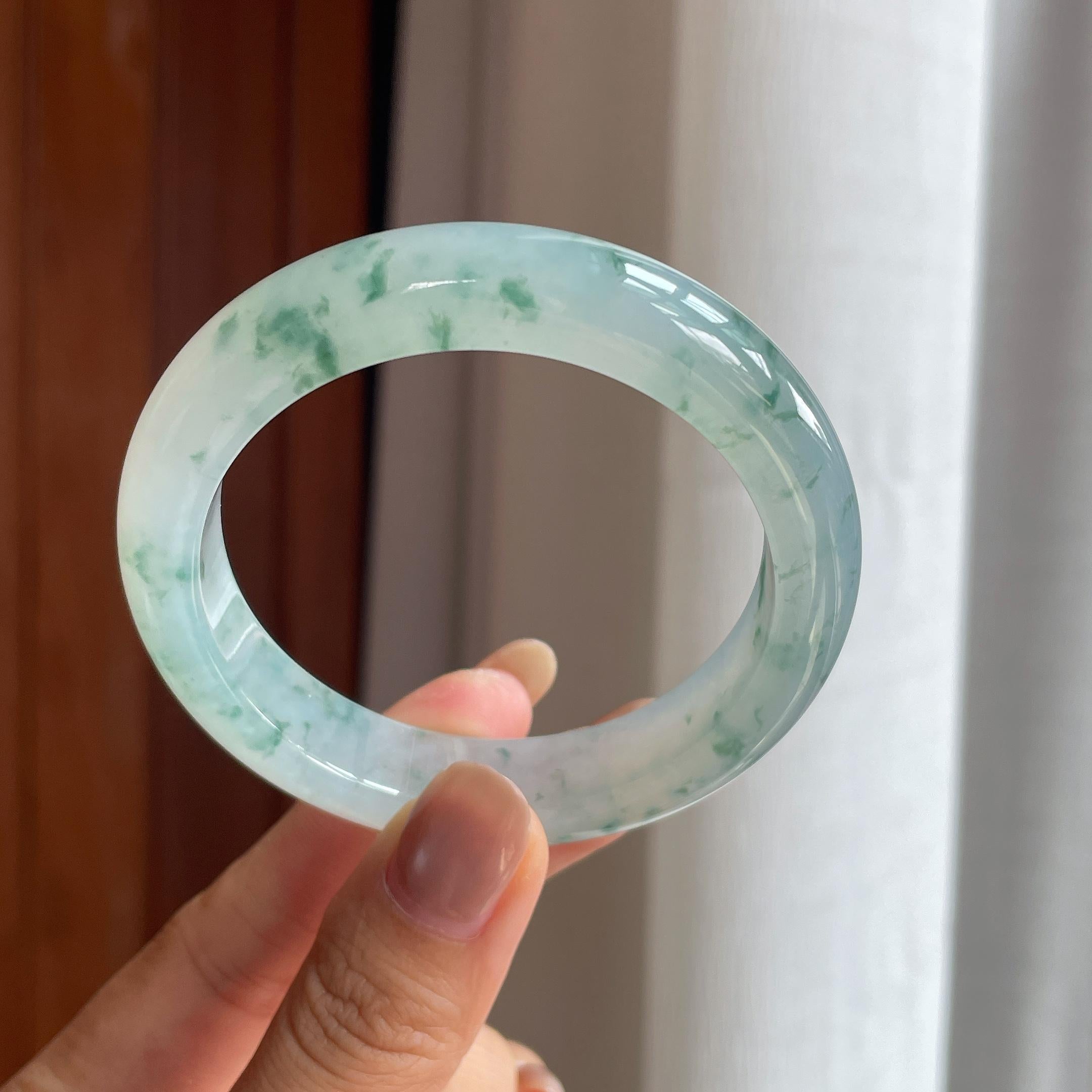 冰种飘花翡翠平安镯(54mm)（yc415378）