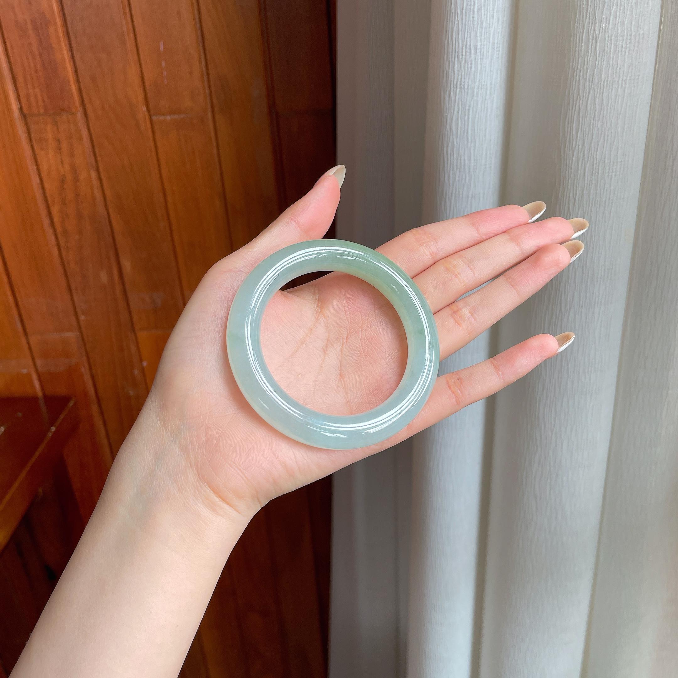 糯冰黄翡翡翠圆条手镯（53mm)（yc414705）
