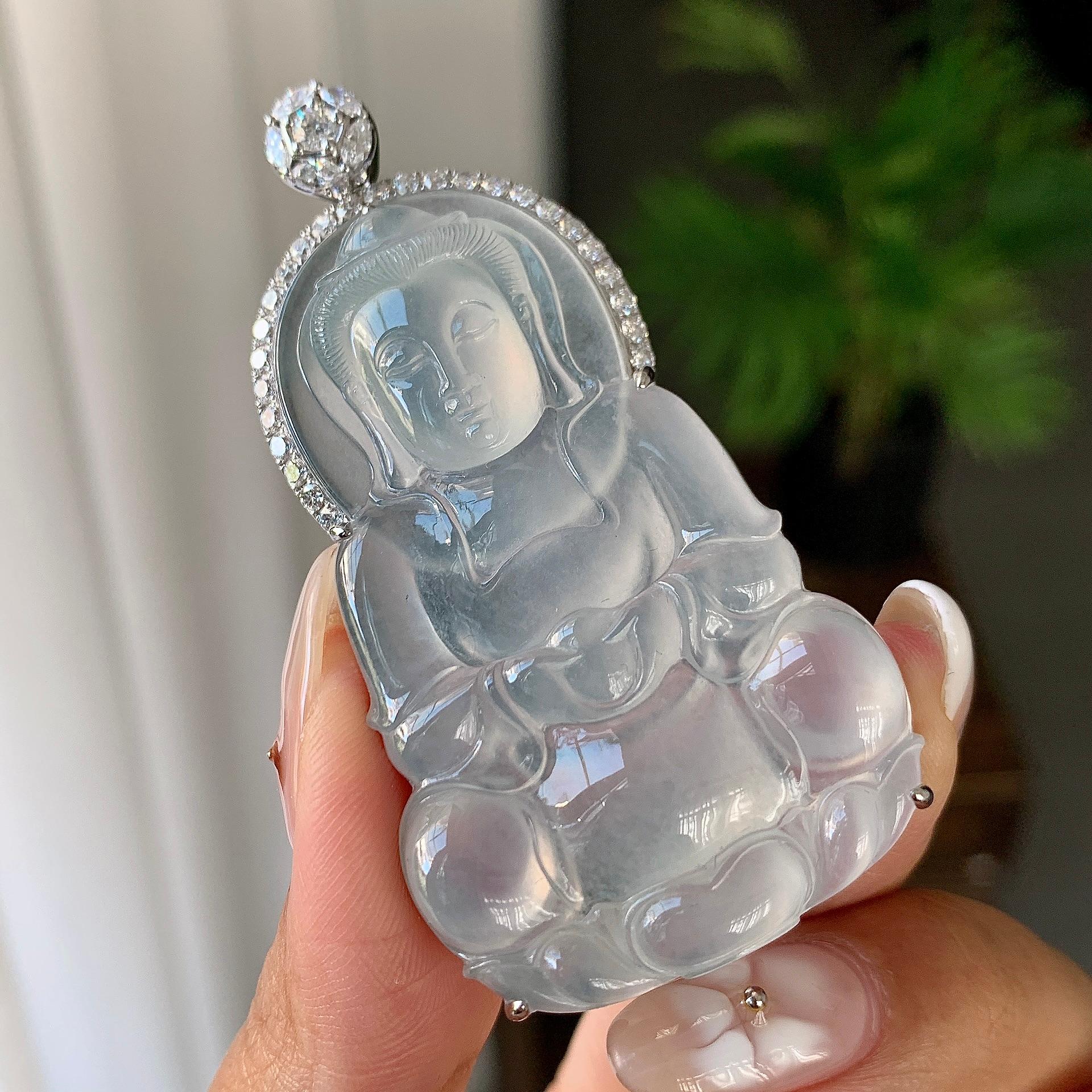 18k金钻镶冰种无色观音挂件（yc246703）