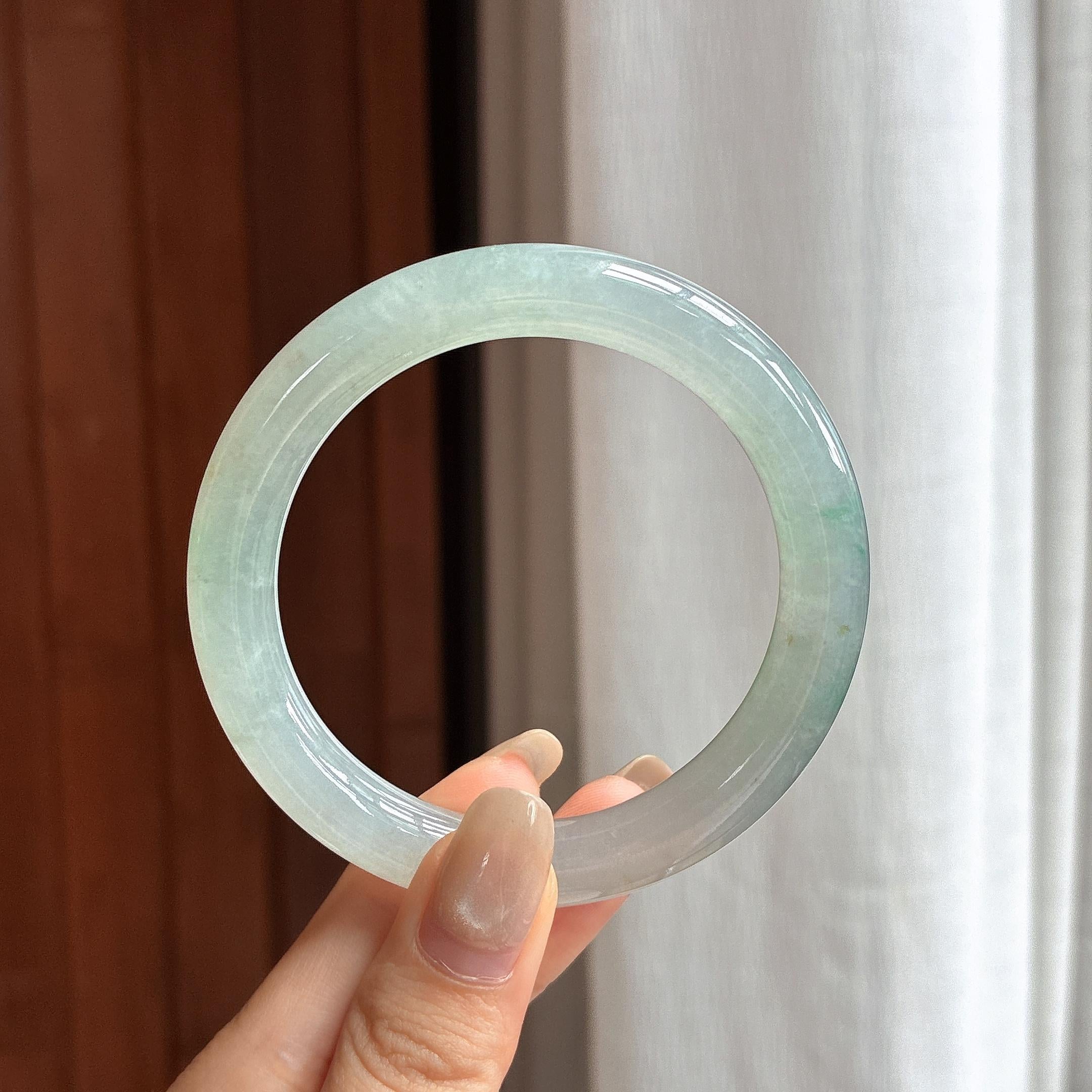 糯冰飘花圆条手镯 55圈 天然缅甸A货翡翠（yc460928）