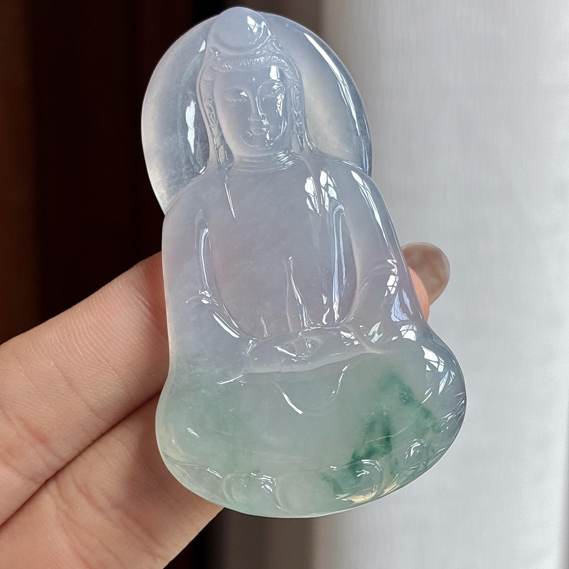 冰种飘花素衣观音 天然缅甸A货翡翠（yc456040）