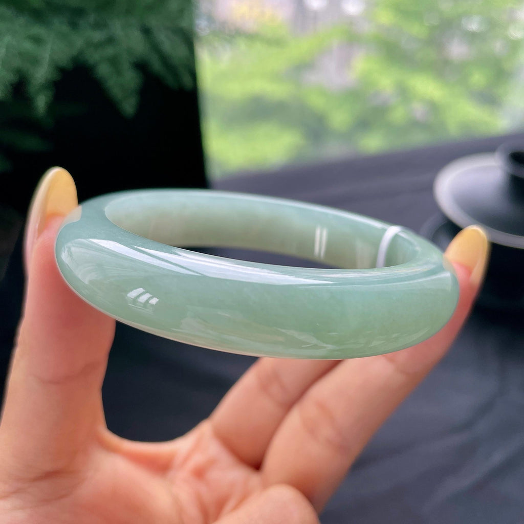 细糯种油青色正圈平安镯56圈 天然缅甸A货翡翠（yc473137）