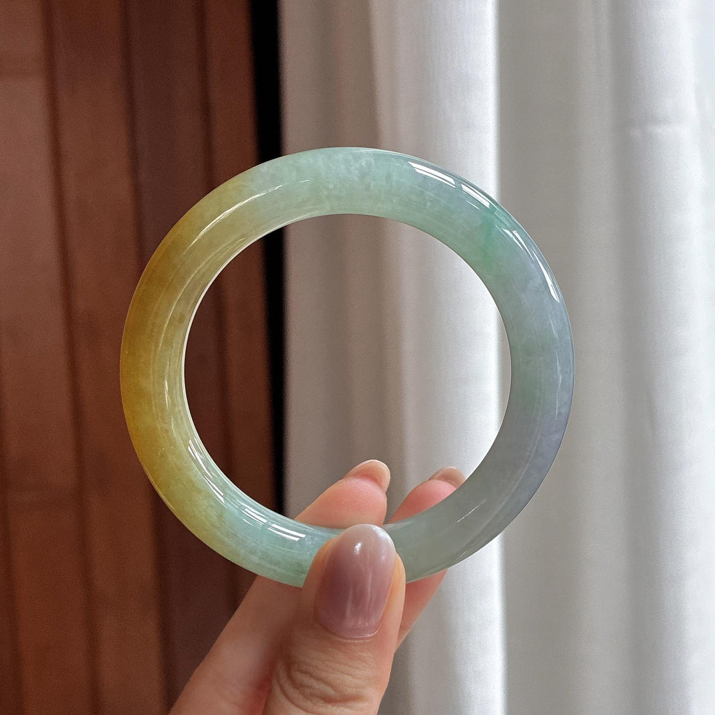 糯冰黄翡特色圆条手镯 53圈 天然缅甸A货翡翠（yc525801）