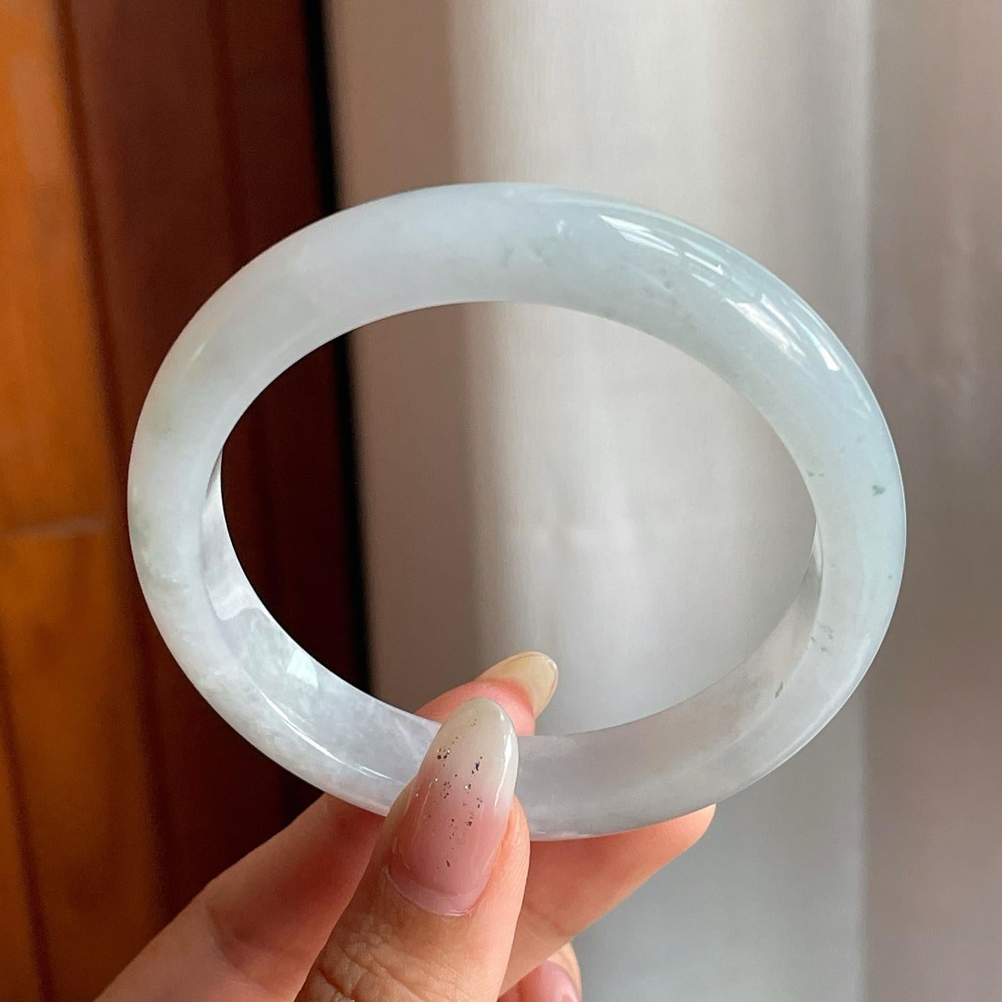 糯冰种飘花翡翠平安镯（56.2mm）（yc216826）