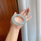 冰玻种雪花棉翡翠圆条手镯（57mm）（yc318614）