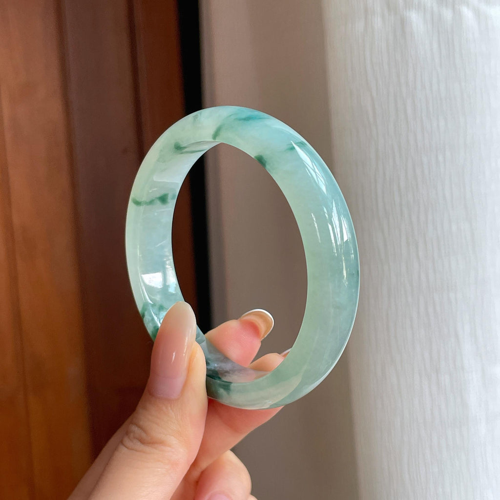 冰种飘花翡翠平安镯（54.6mm)（yc412127）