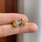 18k金钻镶糯冰黄翡翡翠耳钉（yc257282）