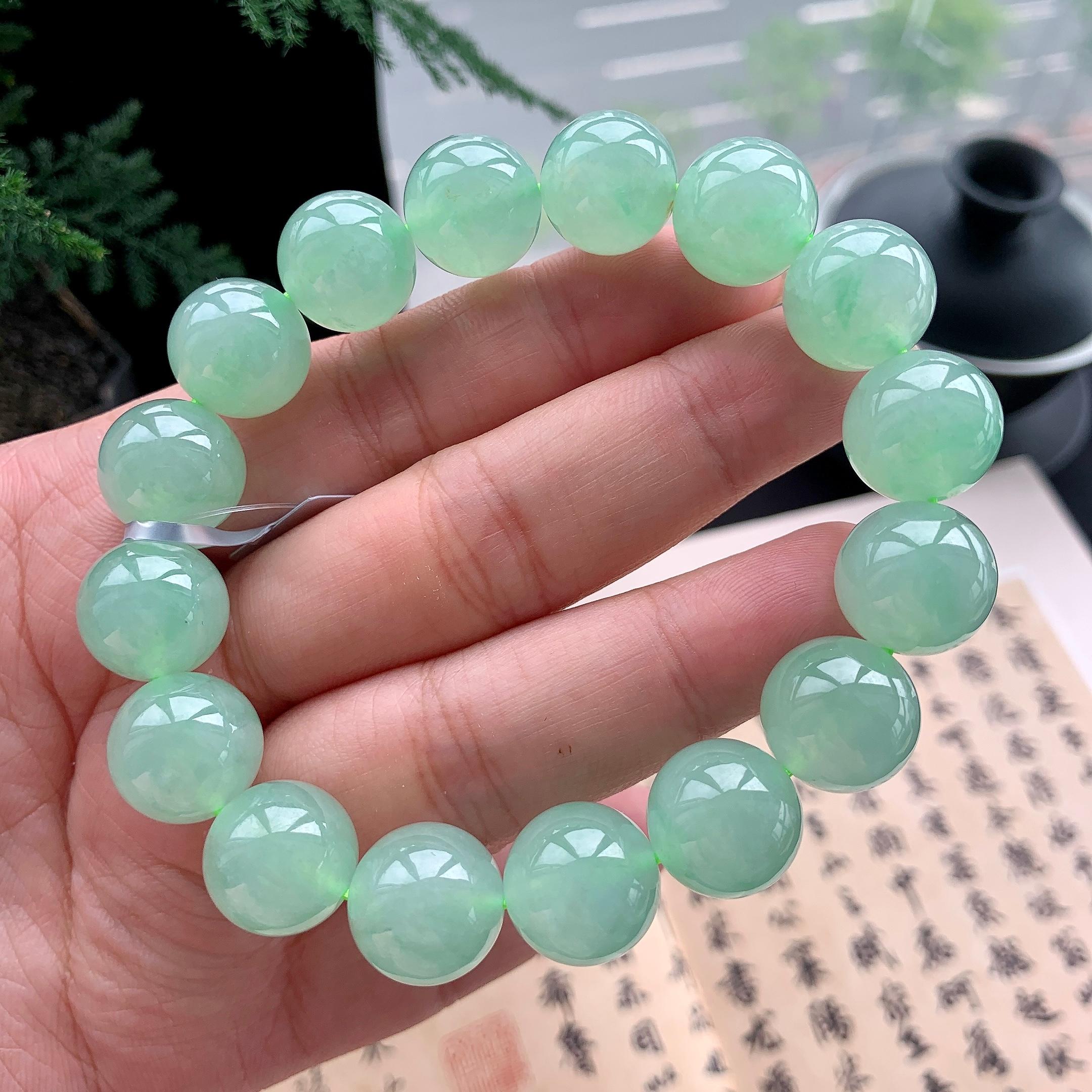 糯冰种晴水洒金手串 天然缅甸A货翡翠（yc473097）