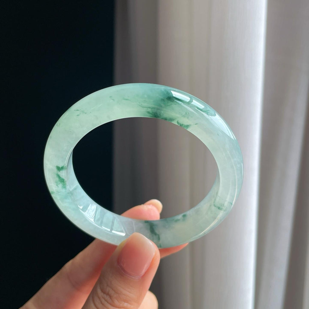 冰种飘花翡翠平安镯（53.8mm）（yc403434）