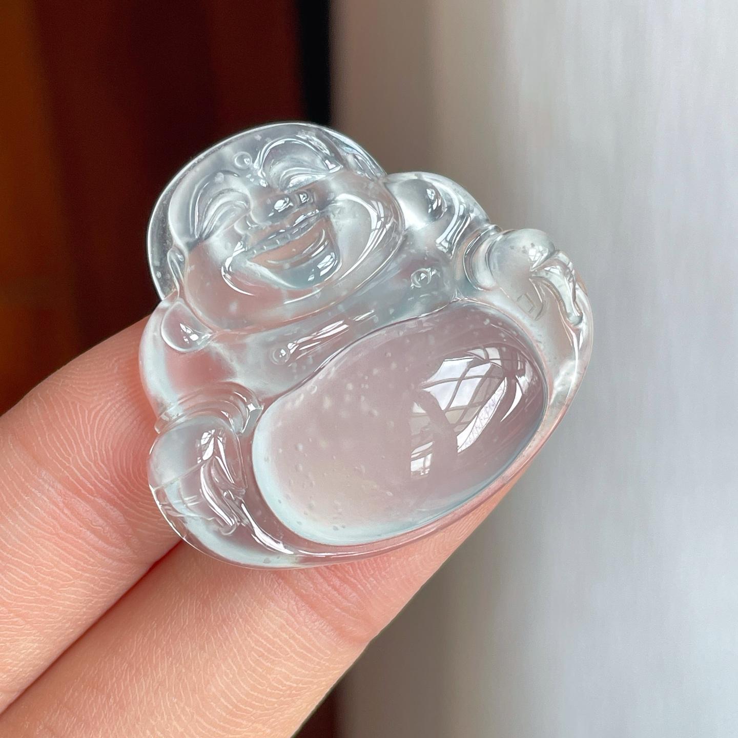 冰玻种雪花棉无色翡翠佛公（yc238170）