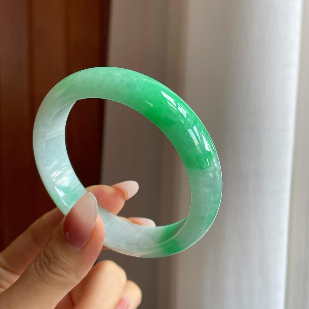 糯冰带色翡翠平安镯（57mm）（yc302425）