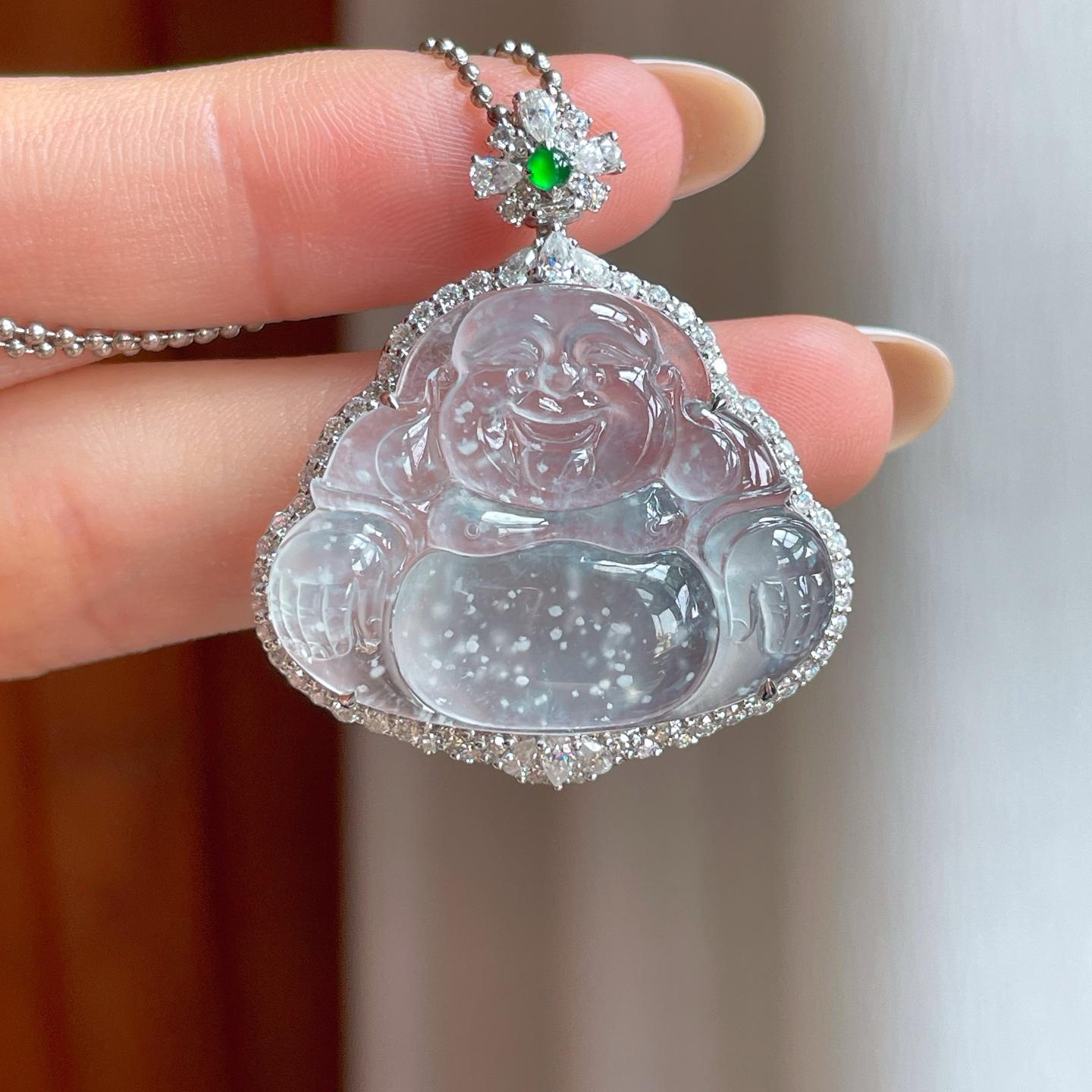 冰玻种雪花棉翡翠佛公（yc370404）