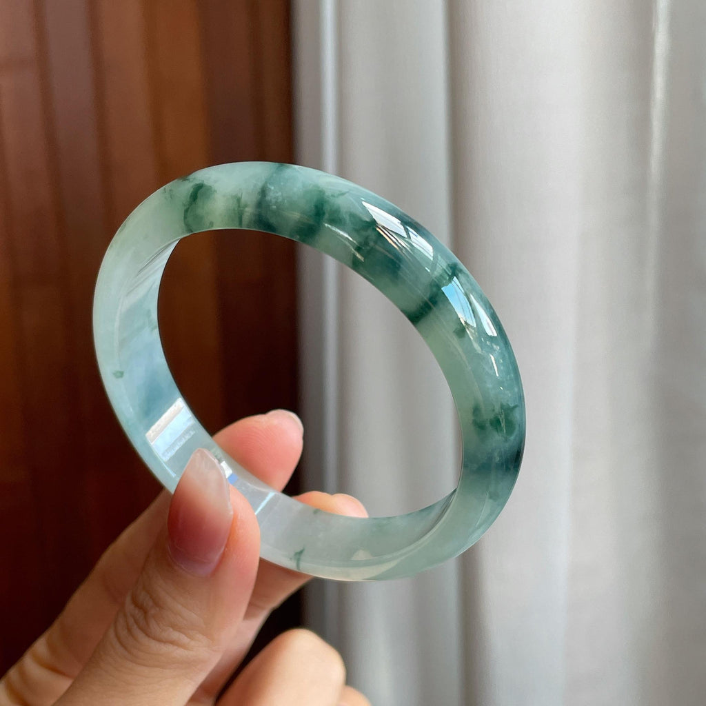 冰种飘花翡翠平安镯（58.6mm)（yc316586）