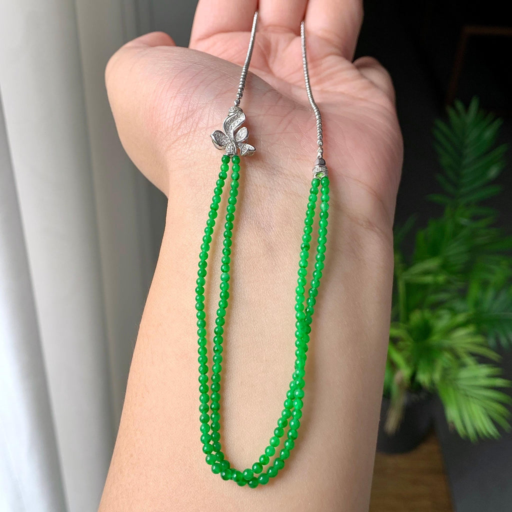 18K金钻镶糯冰种满绿小米珠链/手链（两用款）（yc252059）