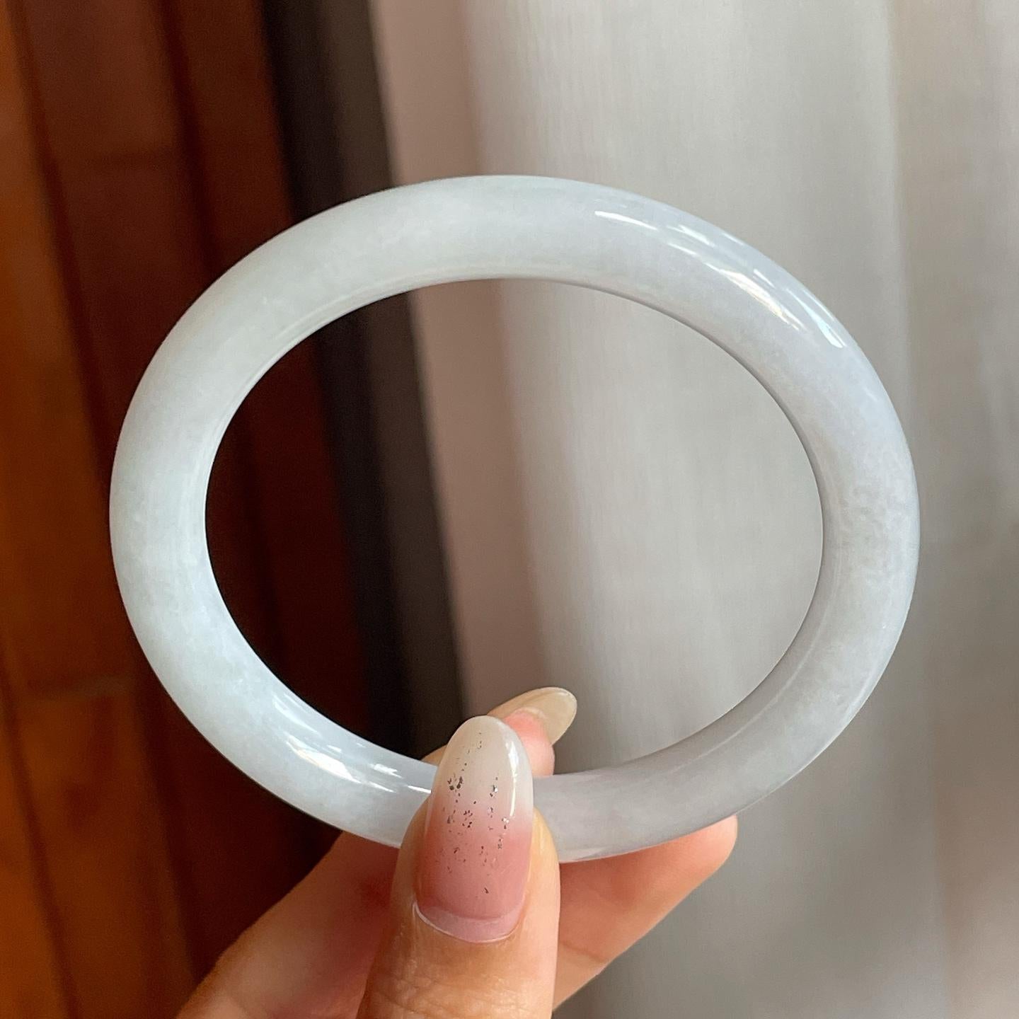 糯冰种无色翡翠圆条手镯（55mm）（yc220243）