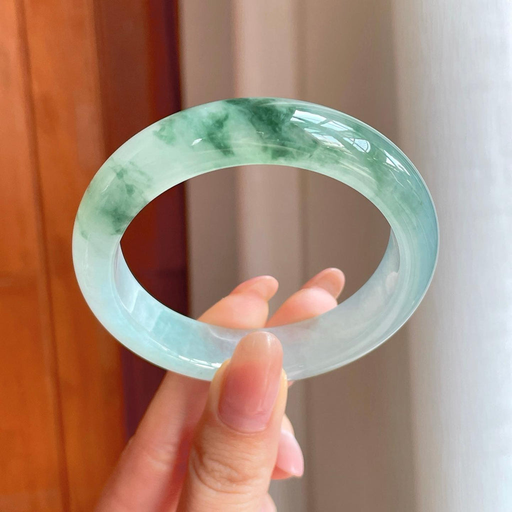 冰种飘花翡翠平安镯（53.3mm)（yc363422）