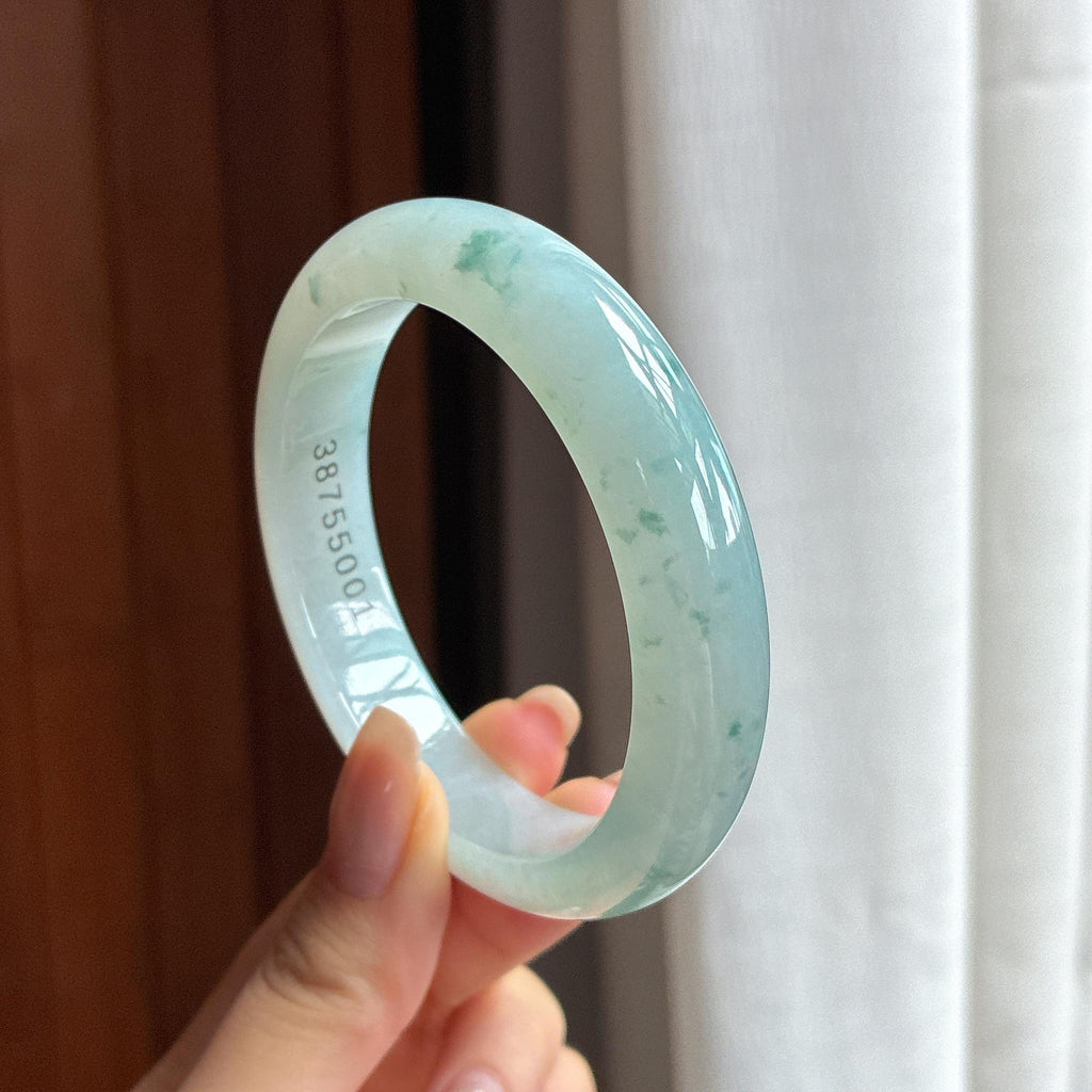 大圈口 糯冰飘花正圈平安镯 58圈 天然缅甸A货翡翠（yc440825）