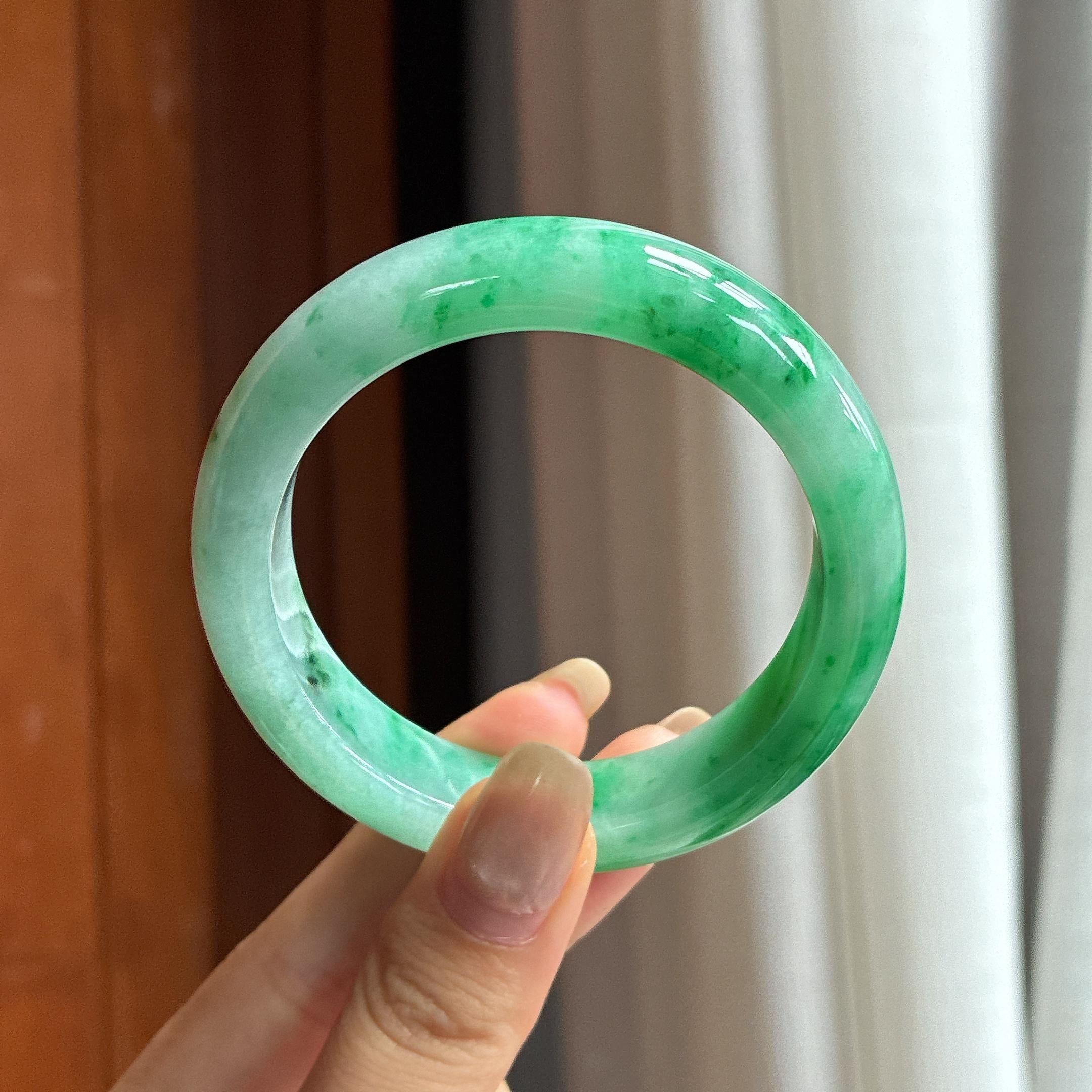 细糯种飘花正圈平安镯 53圈 天然缅甸A货翡翠（yc454461）