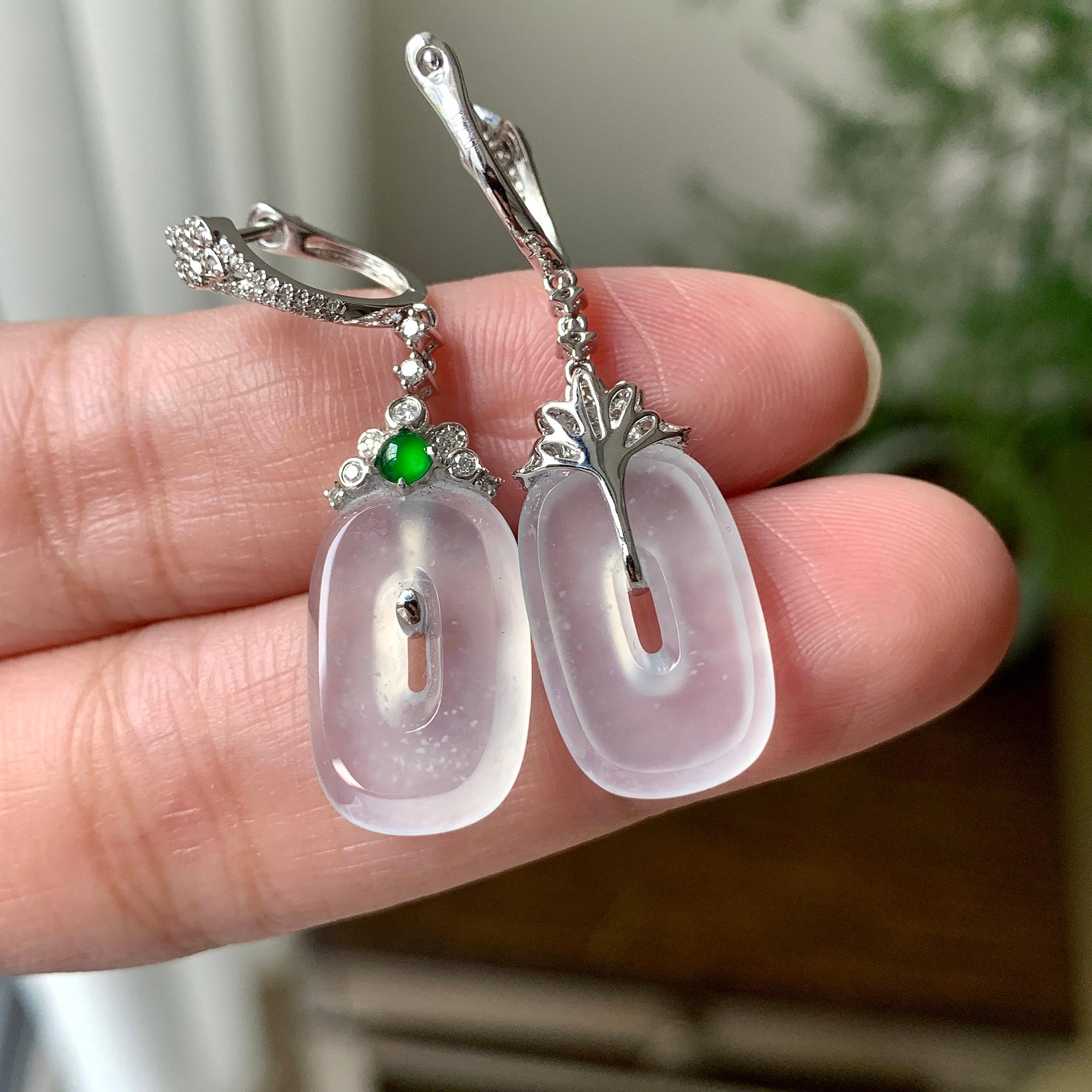 18K金钻镶糯冰种无色方糖耳坠（yc248184）