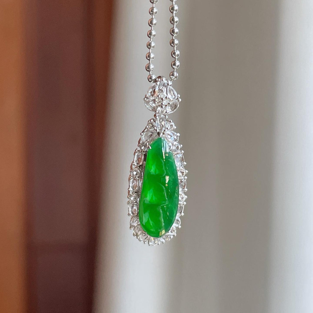 18k金镶冰种满绿翡翠豆子（yc247146）