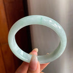糯冰种淡晴底带色翡翠平安镯（57mm)（yc217412）