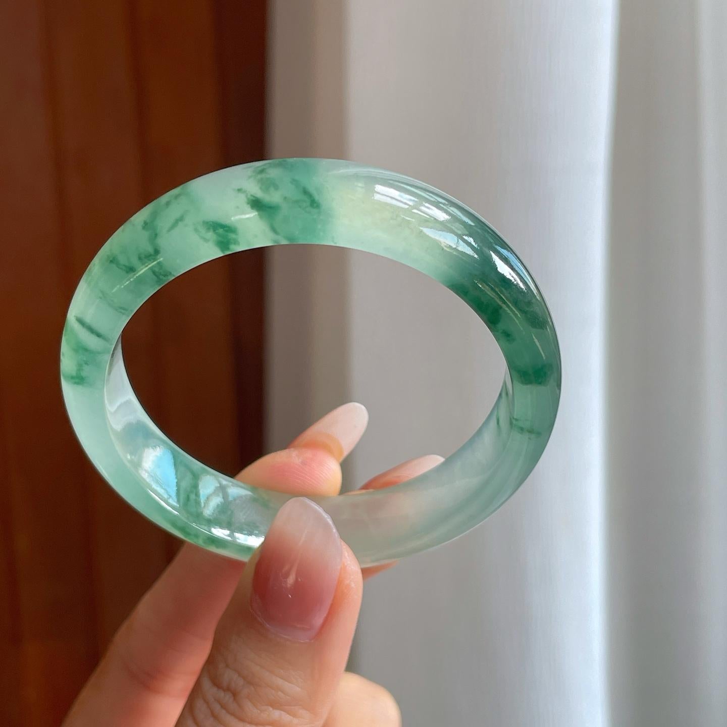 冰玻种飘花翡翠平安镯（52.7mm）（yc312940）