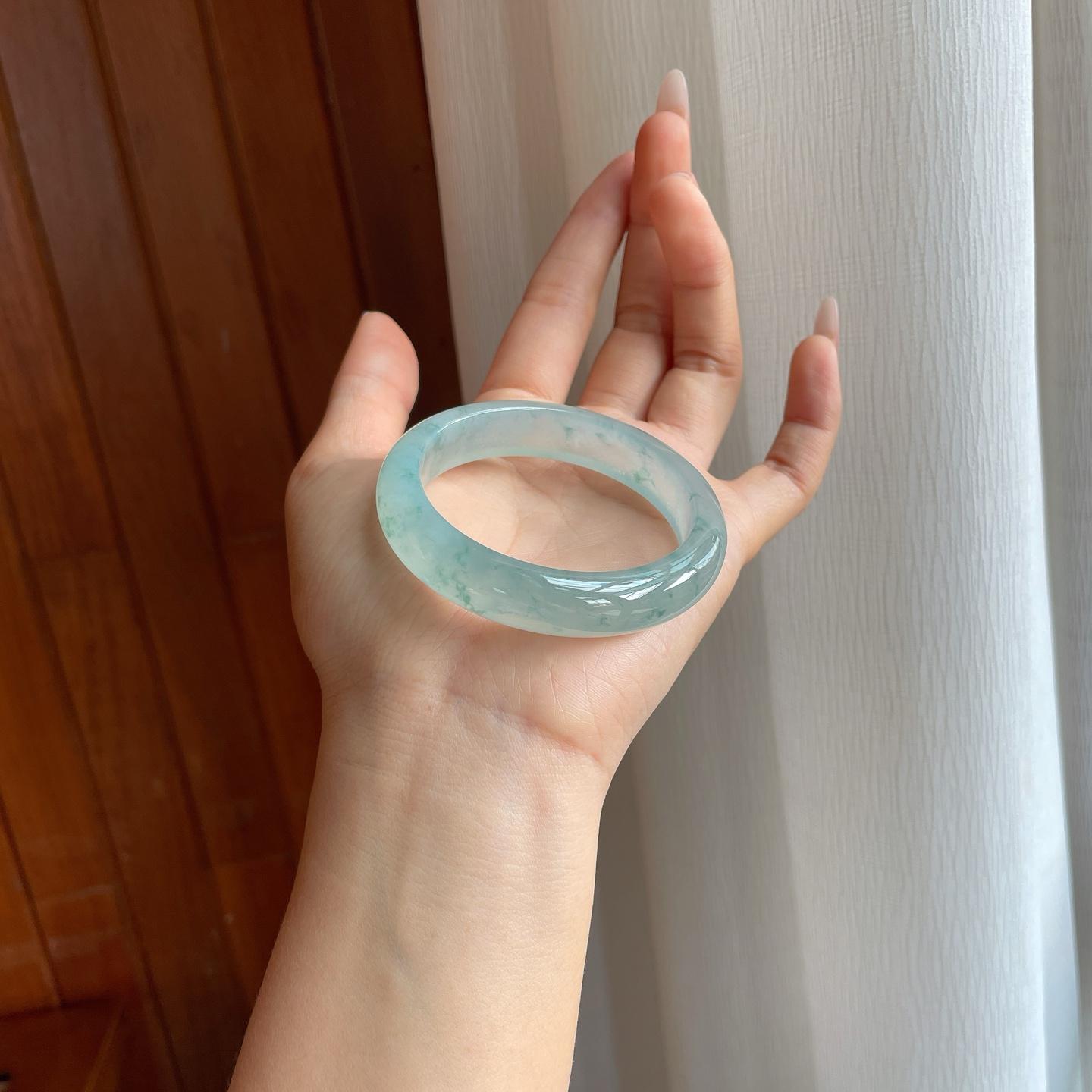 冰种飘花翡翠平安镯（53mm）（yc312334）