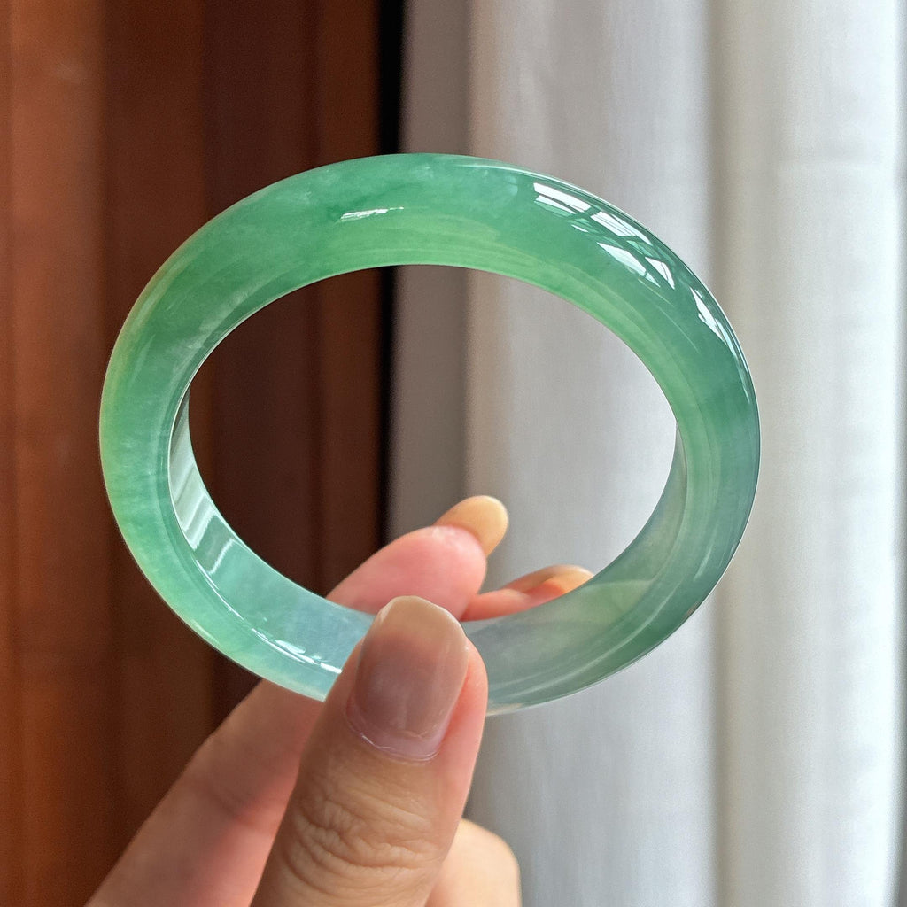 冰种湖水绿翡翠平安镯55圈（yc426817）