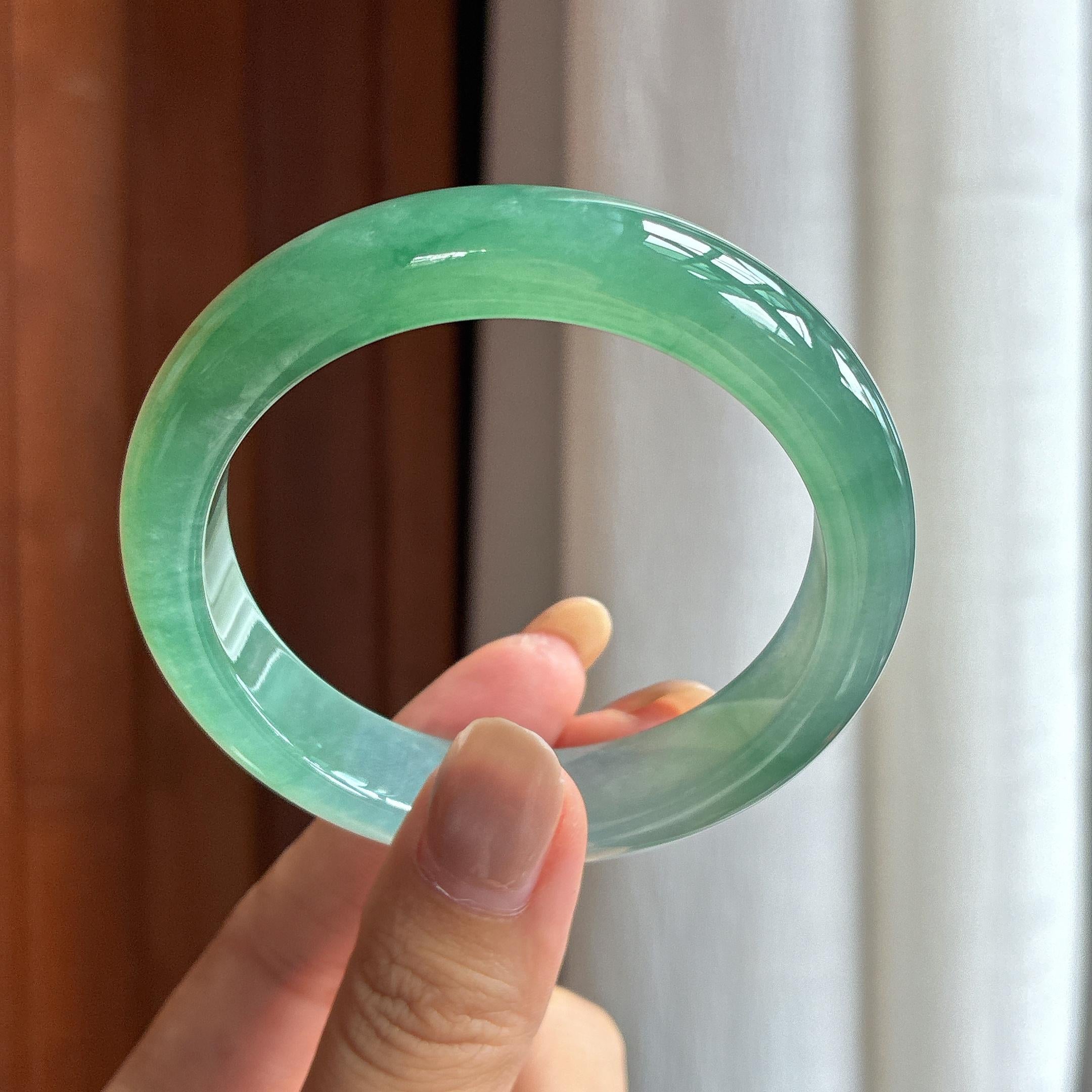 冰种湖水绿翡翠平安镯55圈（yc426817）