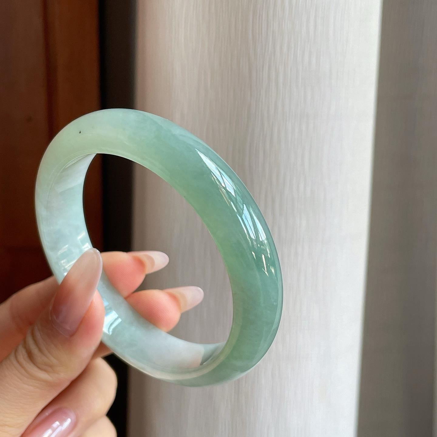 糯冰半山水翡翠平安镯（59mm）（yc282547）