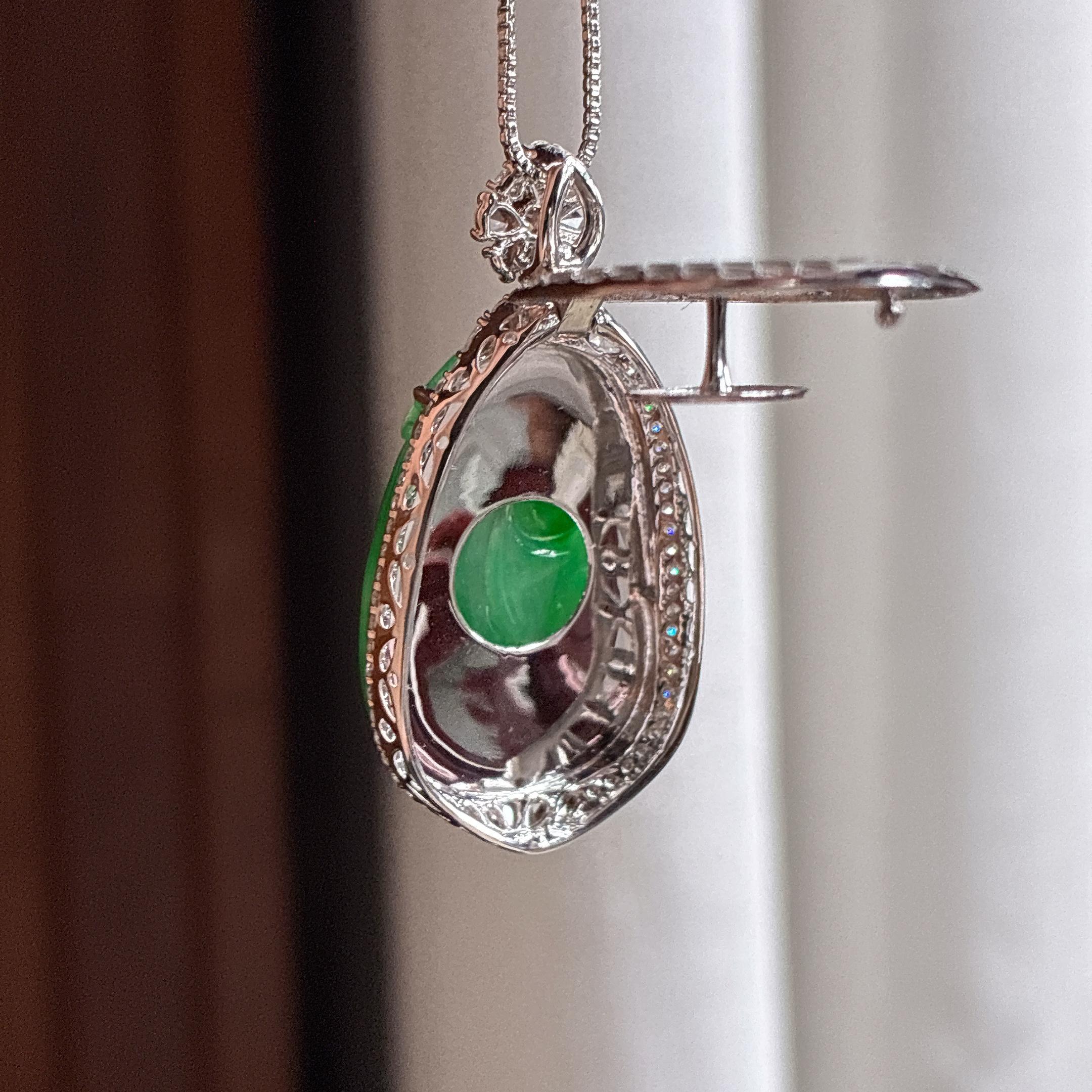 Ngọc bích Myanmar tự nhiên loại A, hình như ý, màu xanh lục đầy đặn, cẩn vàng 18k (yc450414)