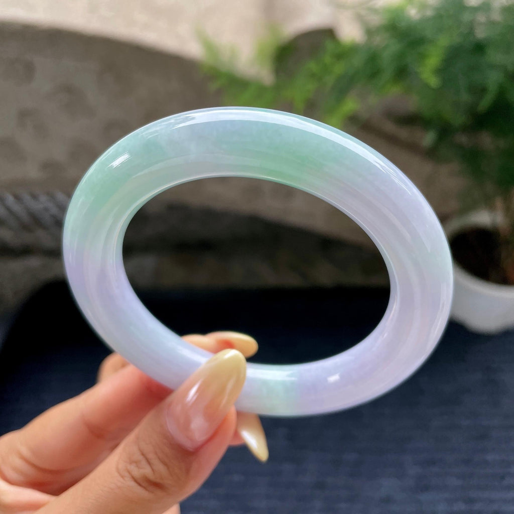 细糯种春彩圆条手镯57.3圈 天然缅甸A货翡翠（yc489142）