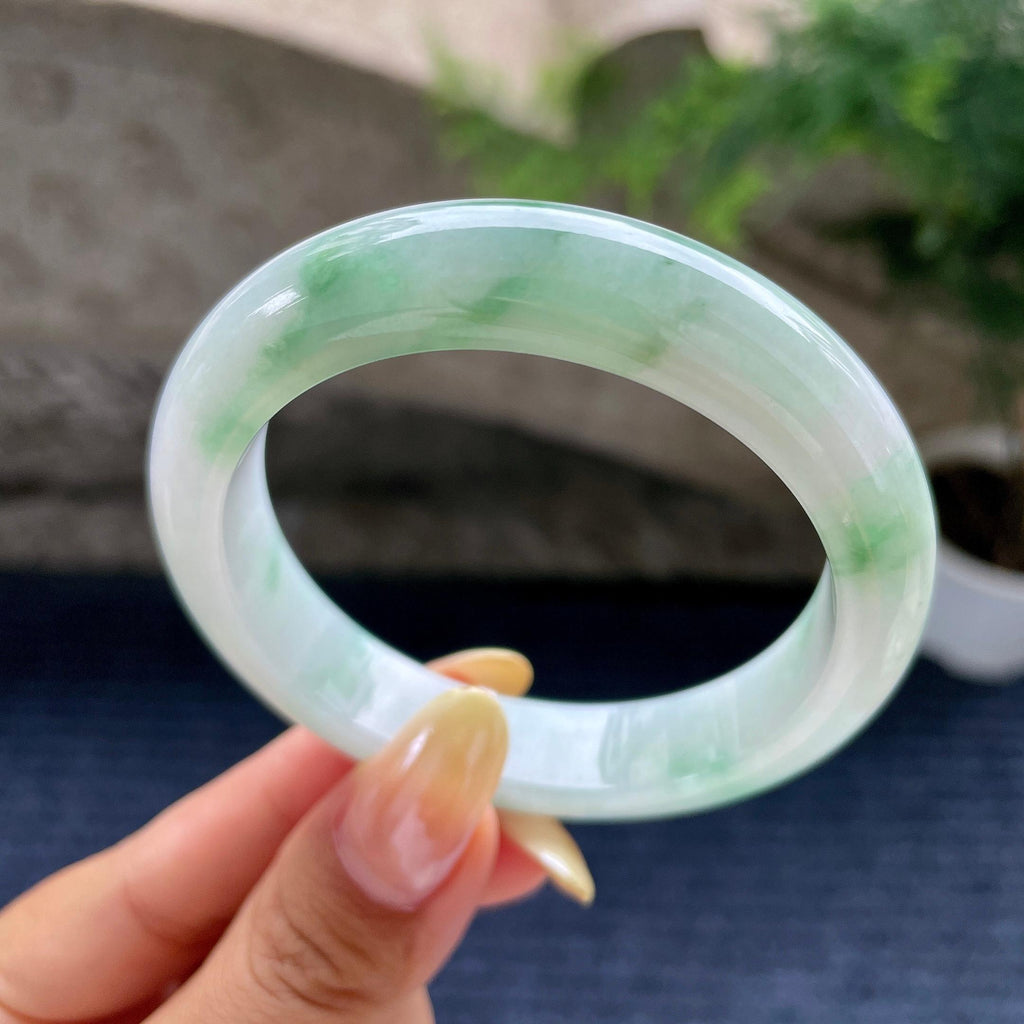 小圈口 细糯种飘花正圈平安镯53.8圈 天然缅甸A货翡翠（yc489145）