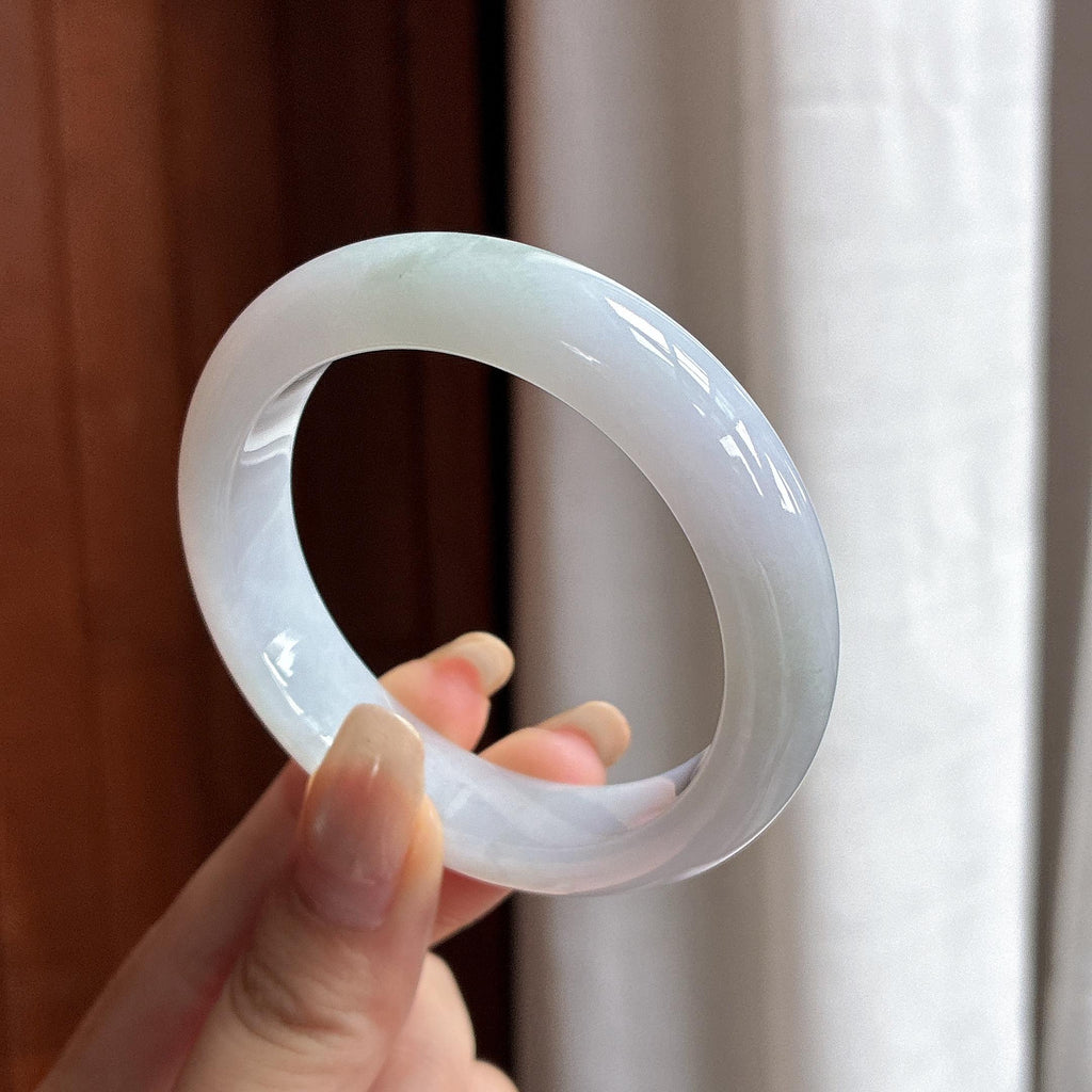 细糯种淡春底正圈平安镯 50圈 天然缅甸A货翡翠（yc481740）
