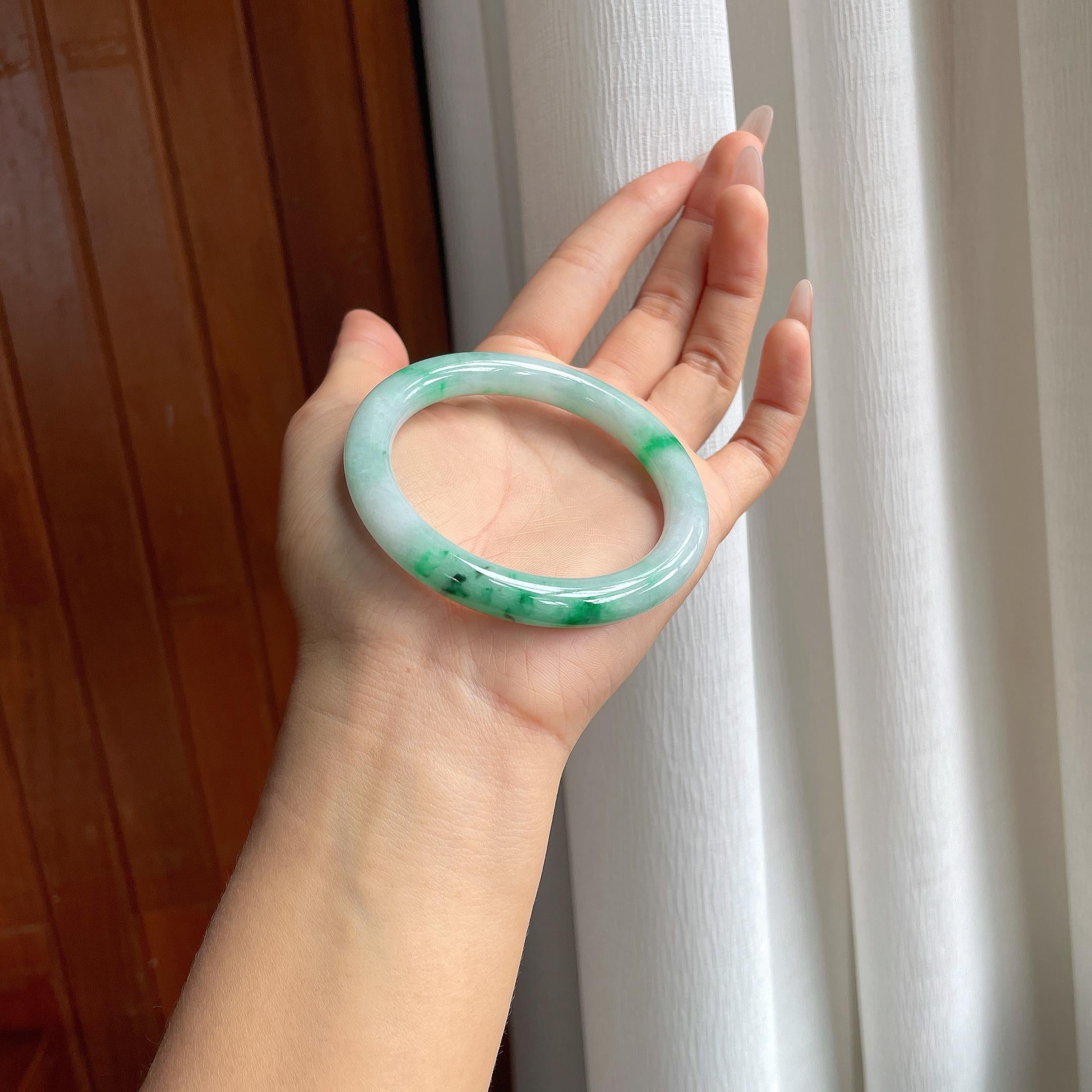 糯冰带色翡翠圆条手镯（56.5mm）（yc303130）