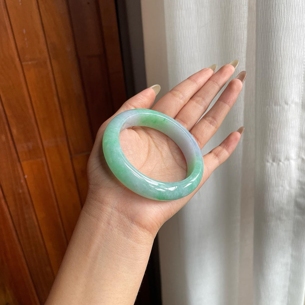 糯冰种春带彩翡翠平安镯（56.6mm）（yc223449）
