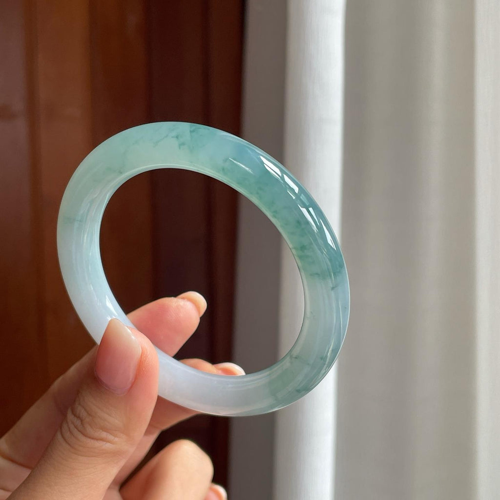 糯冰飘花翡翠圆条手镯（55mm）（yc397228）