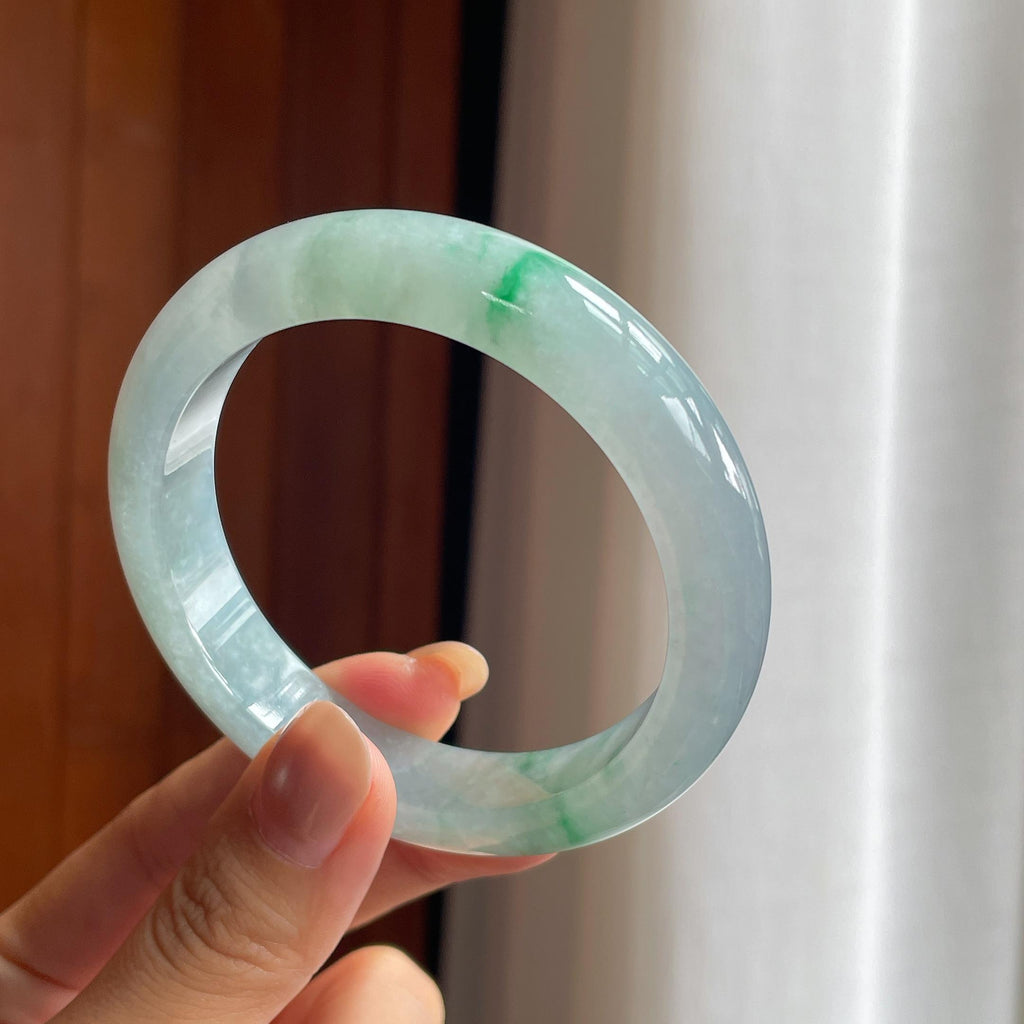糯冰带色翡翠平安镯(57mm)（yc424293）