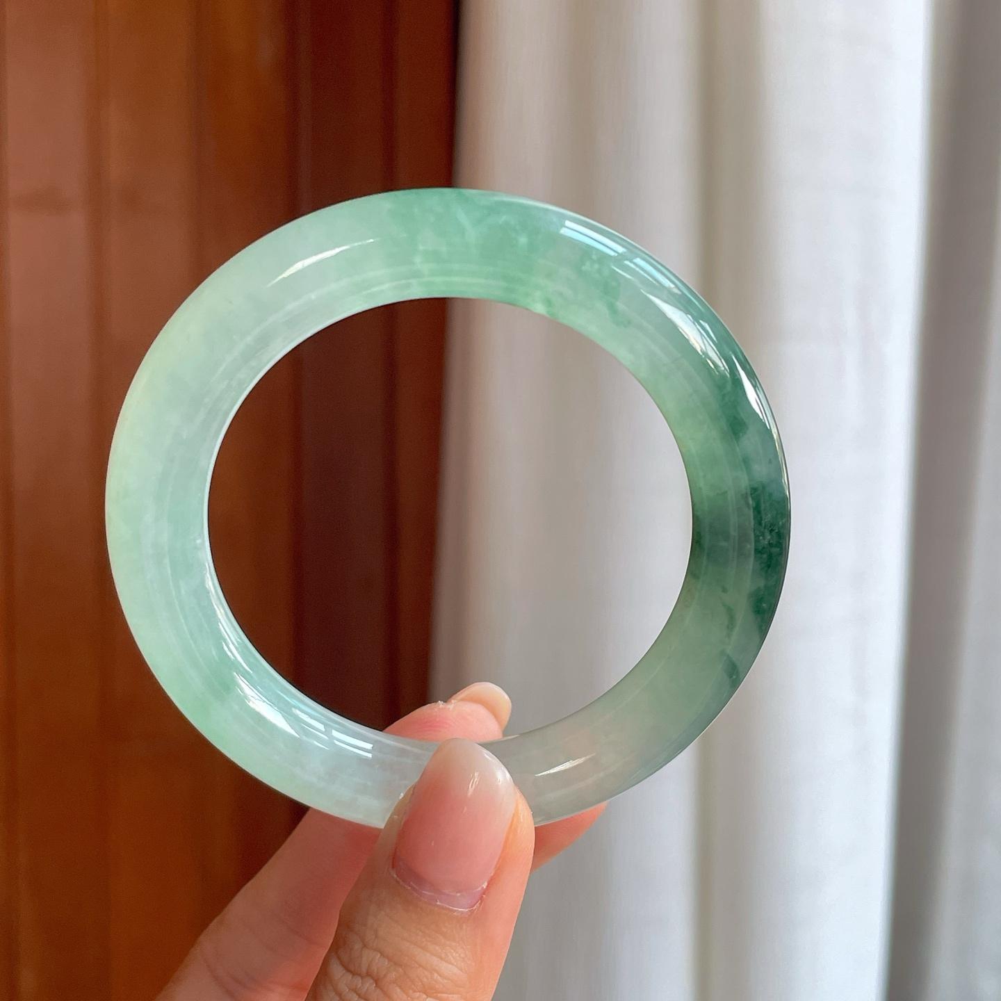 冰种飘花翡翠圆条手镯（55mm）（yc408445）