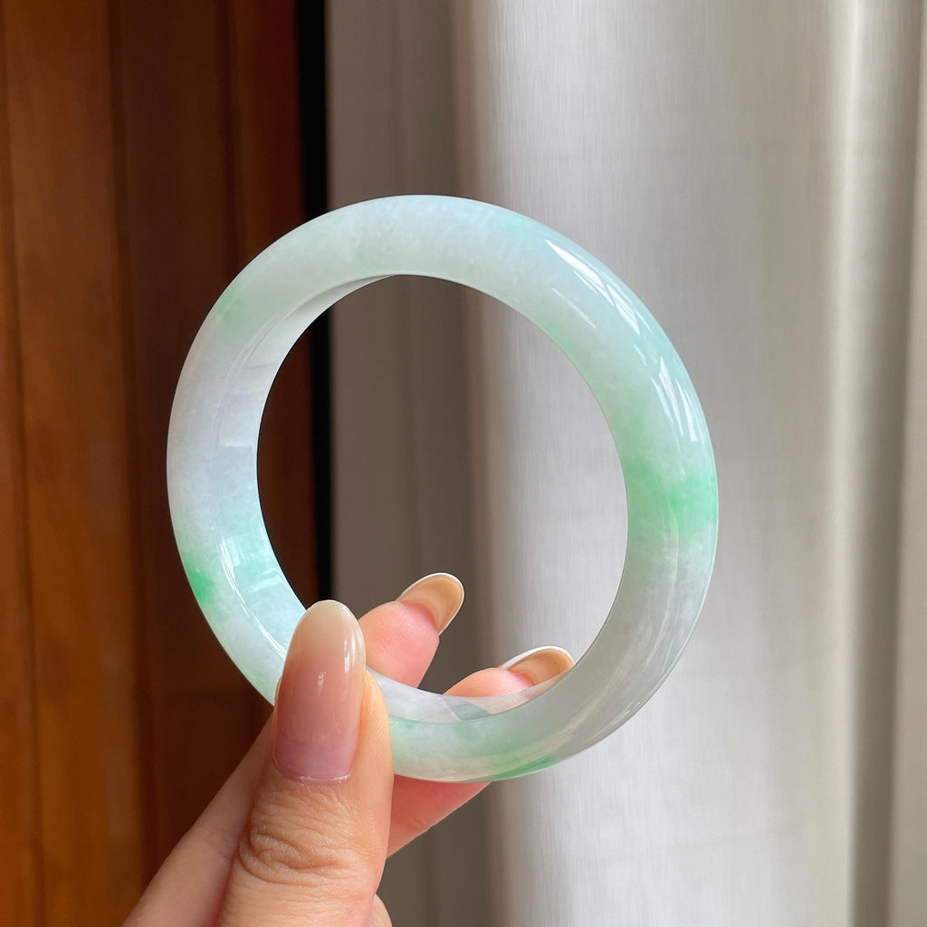 糯冰带色翡翠平安镯（56.5mm)（yc416031）