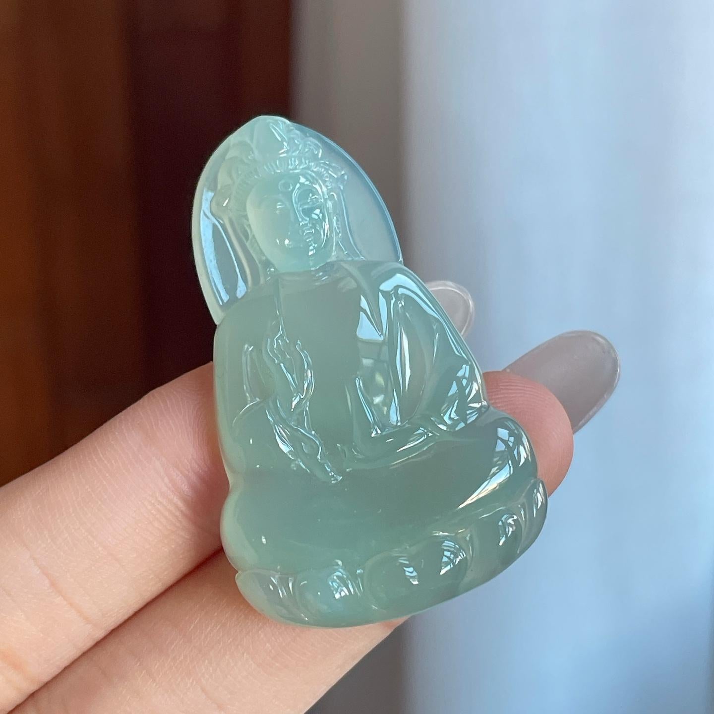糯冰晴底翡翠观音挂件（yc265785）