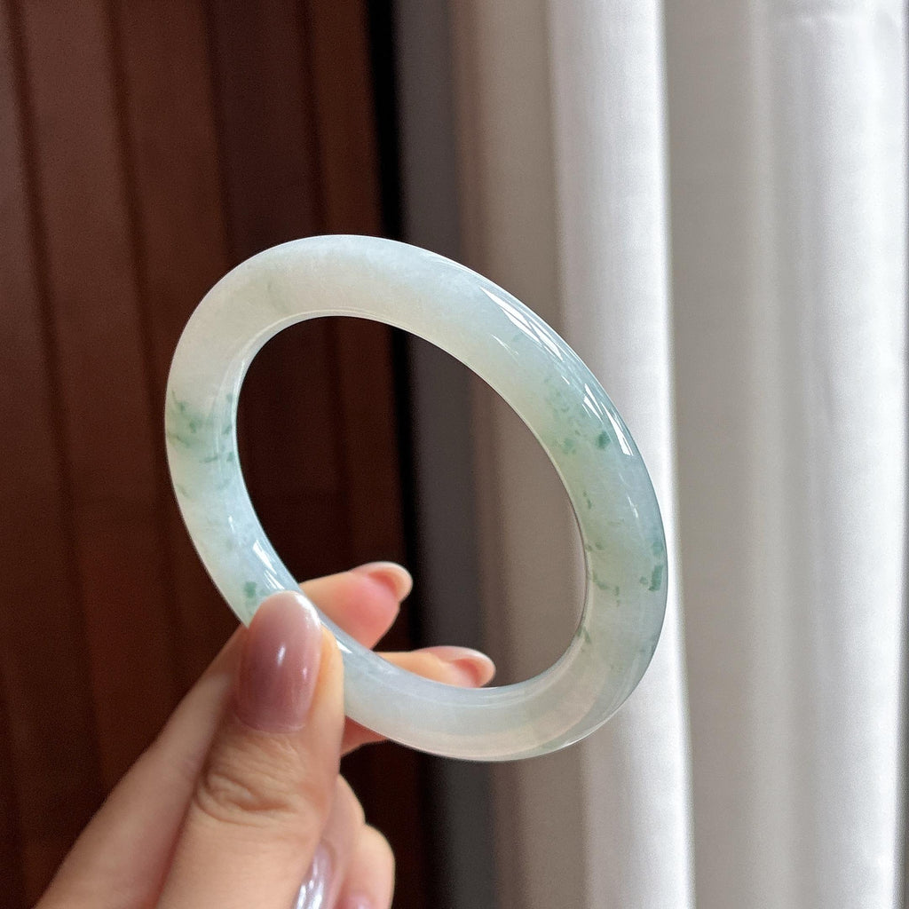 糯冰飘花圆条手镯 54圈 天然缅甸A货翡翠（yc504717）