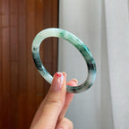 糯冰水墨花翡翠圆条手镯（54mm）（yc318585）