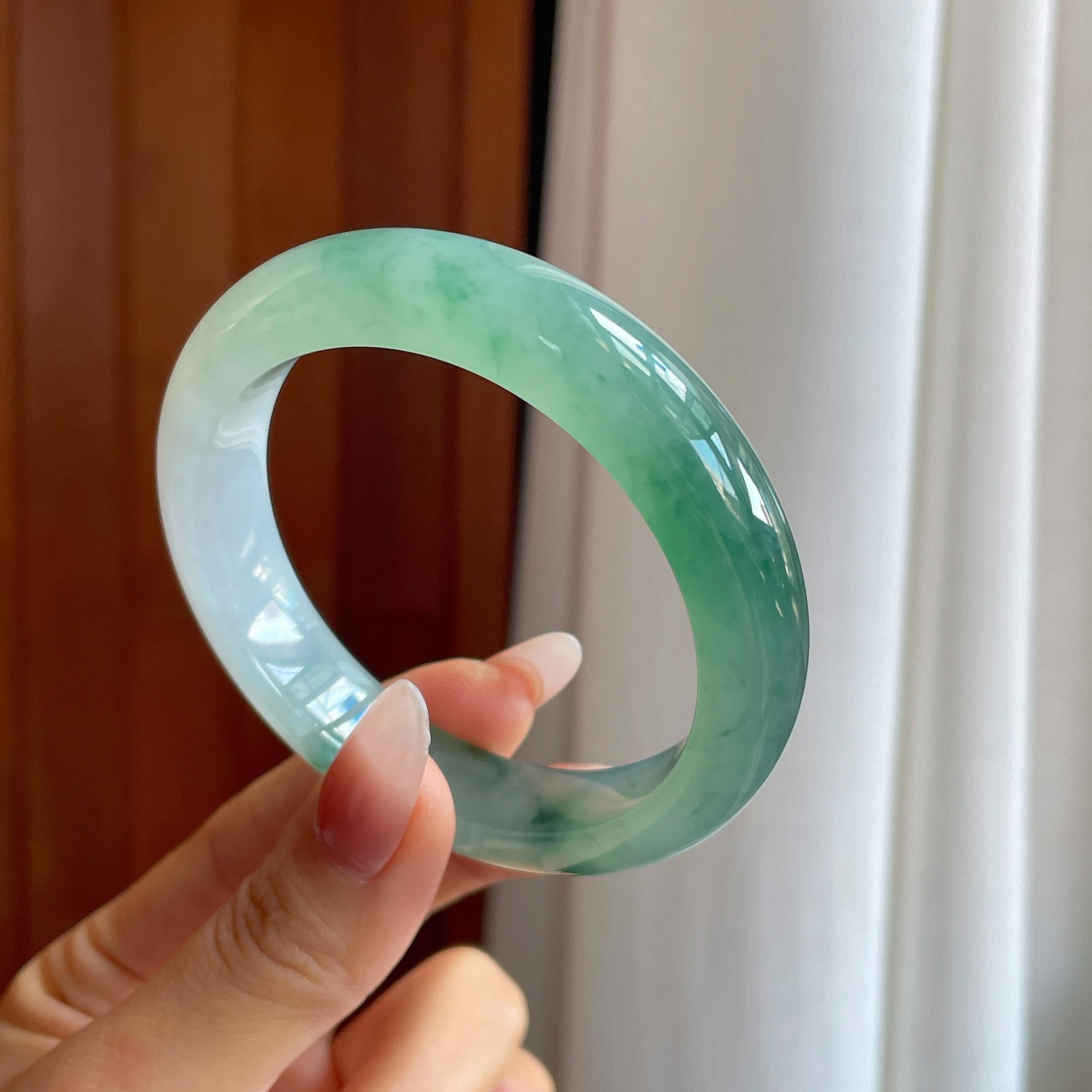 冰种飘花翡翠平安镯56mm（yc302420）