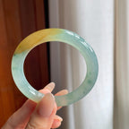 冰种黄翡飘花翡翠圆条手镯（51.5mm）（yc240467）